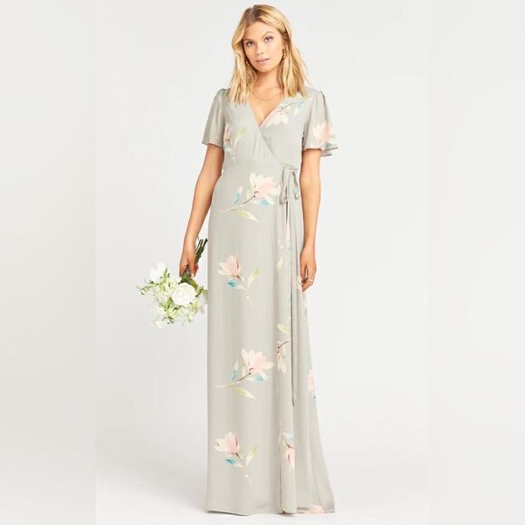 Show Me Your MuMu Noelle Flutter Wrap Dress in Lily Showers - Picture 5 of 6